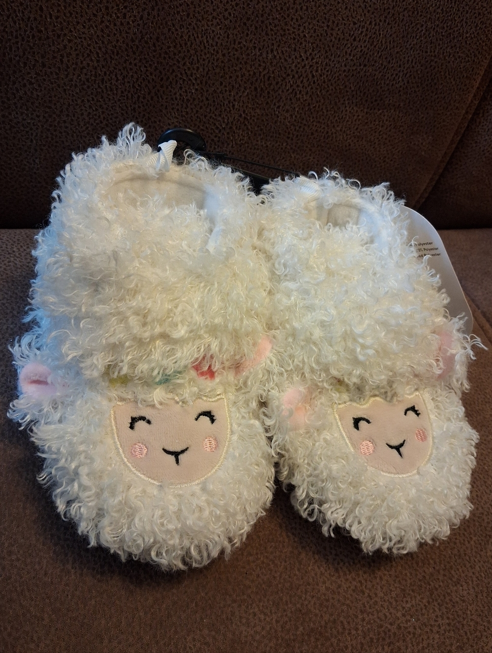 Wonder Nation Kids Plush Lamb Slippers - White And Pink Infants Size 6